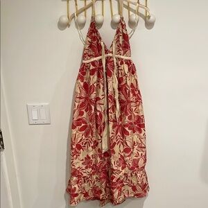 BANANA REPUBLIC Women's Floral Tie Front Summer Dress Size 0 In Red/Cream
